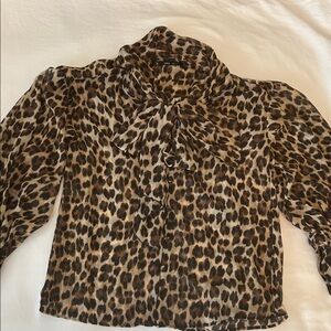 Mango Leopard Print Blouse S with Bow